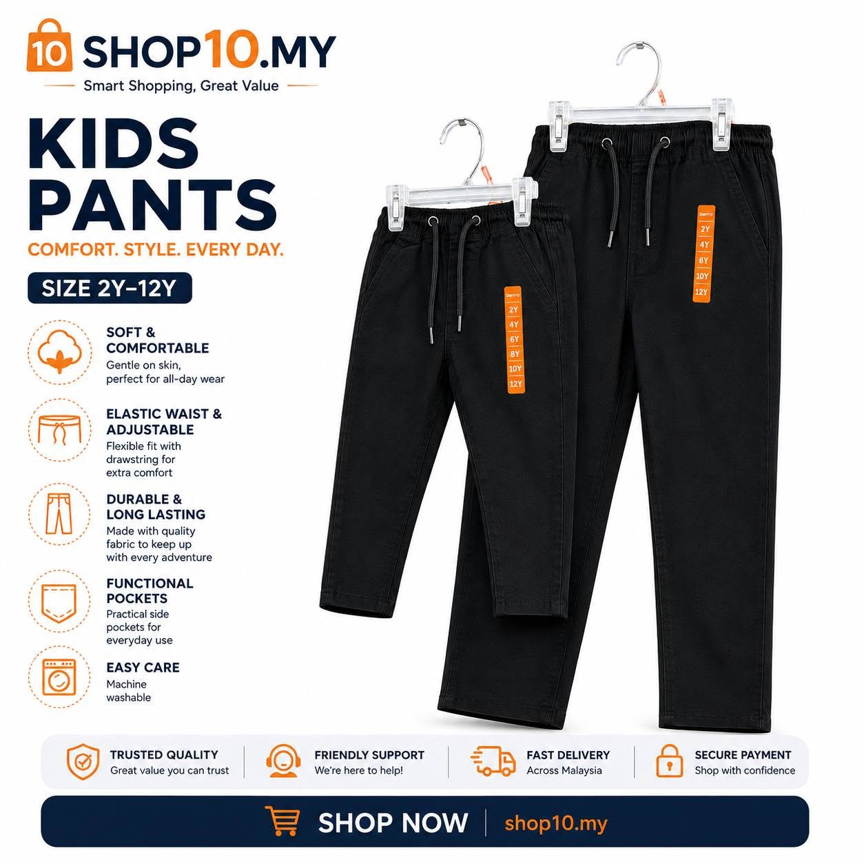 Kids Casual Long Pants Black Edition