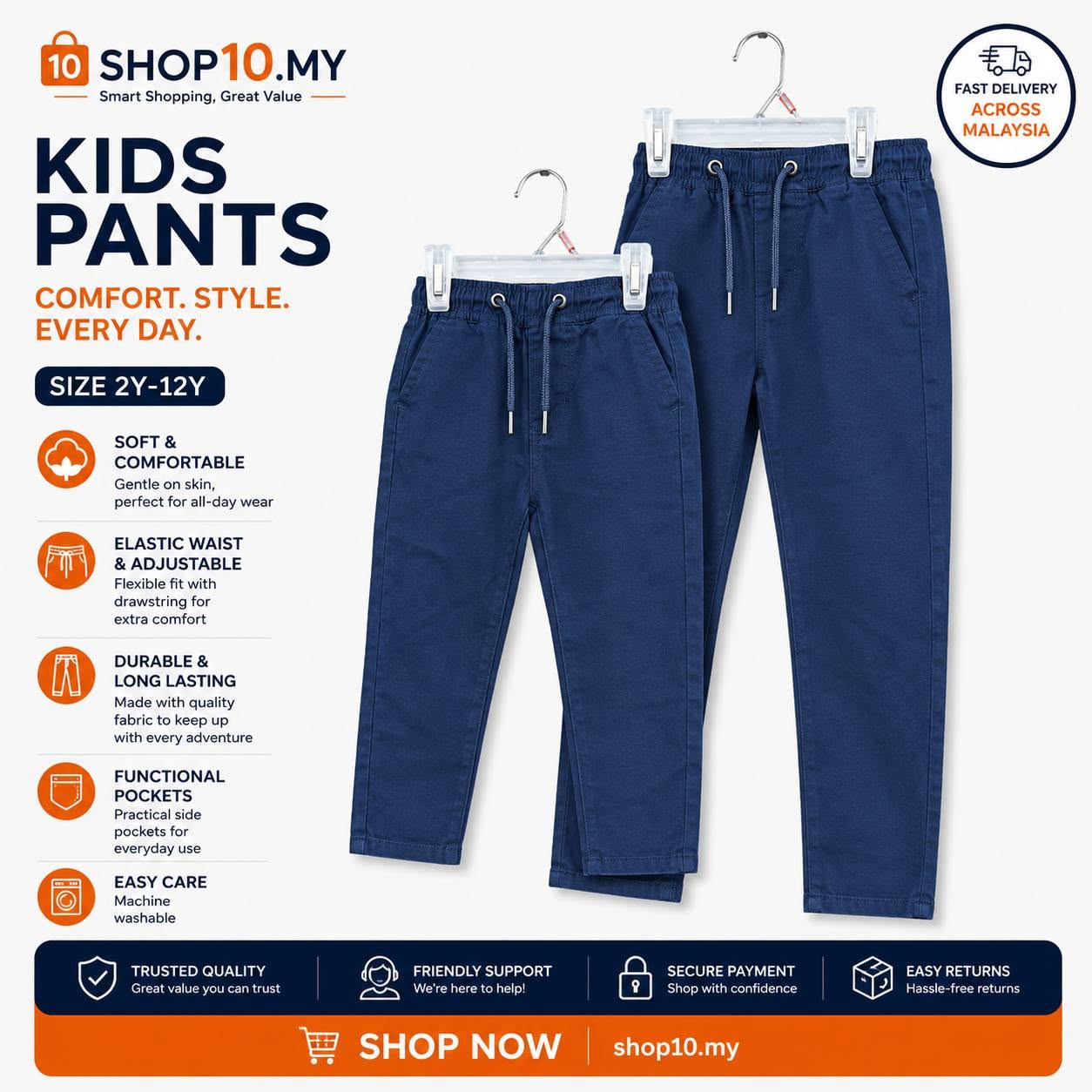 Kids Casual Long Pants Navy Blue Edition