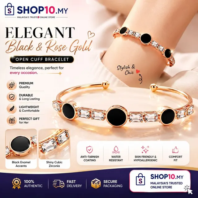 Elegant Black & Rose Gold Bracelet
