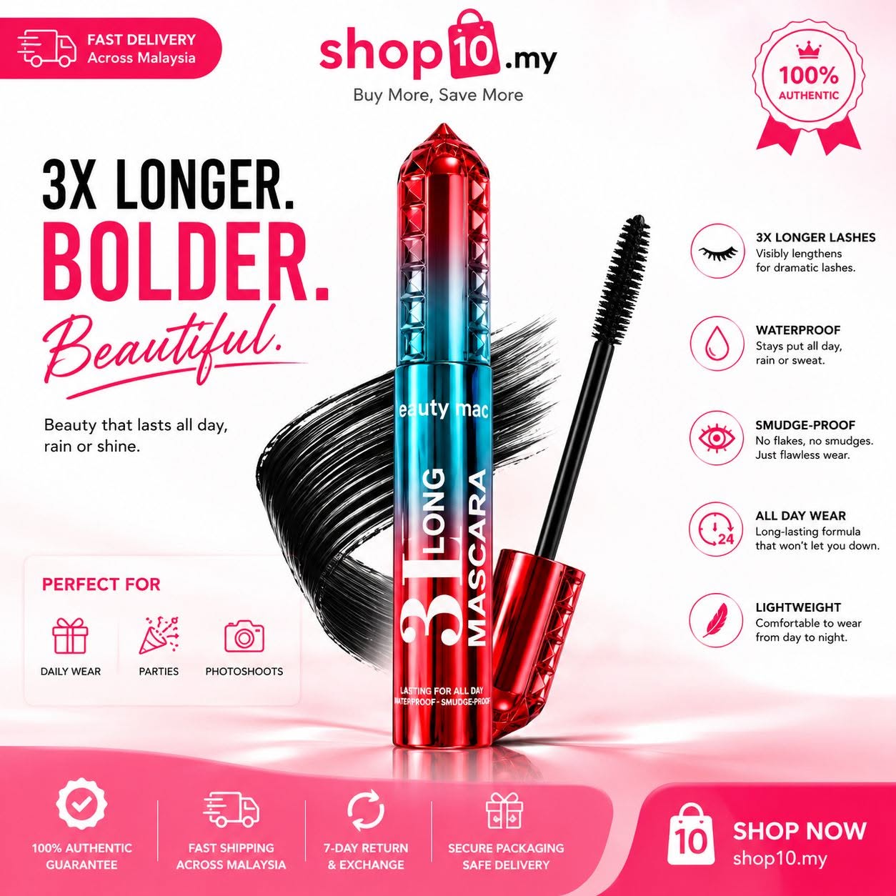 3X Longer & Bolder Lashes with Beauty Mac Mascara