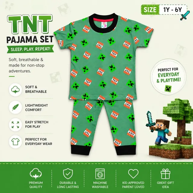 Kids Cartoon Pajama Set – Green Edition