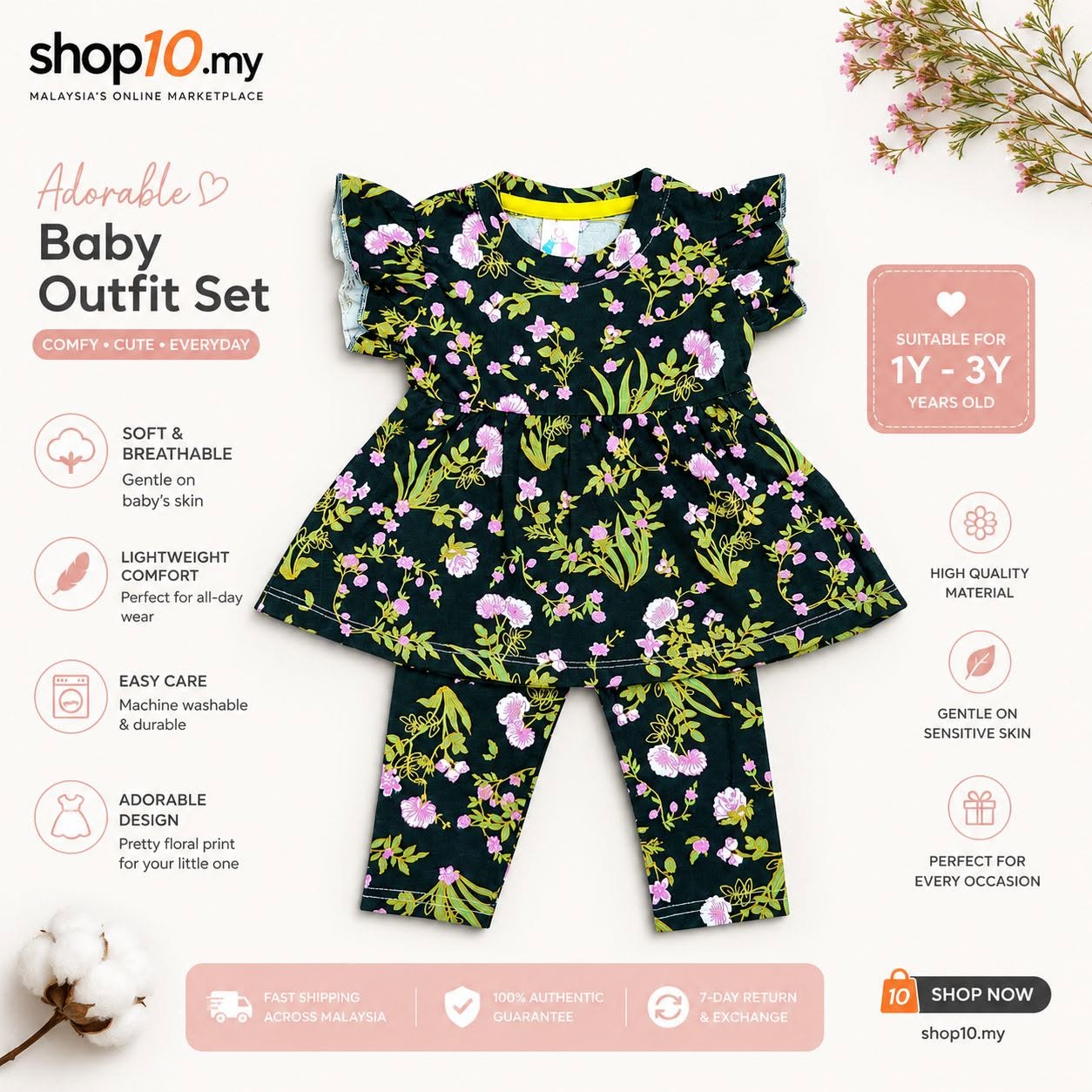 Adorable Baby Outfit Set – Floral Edition