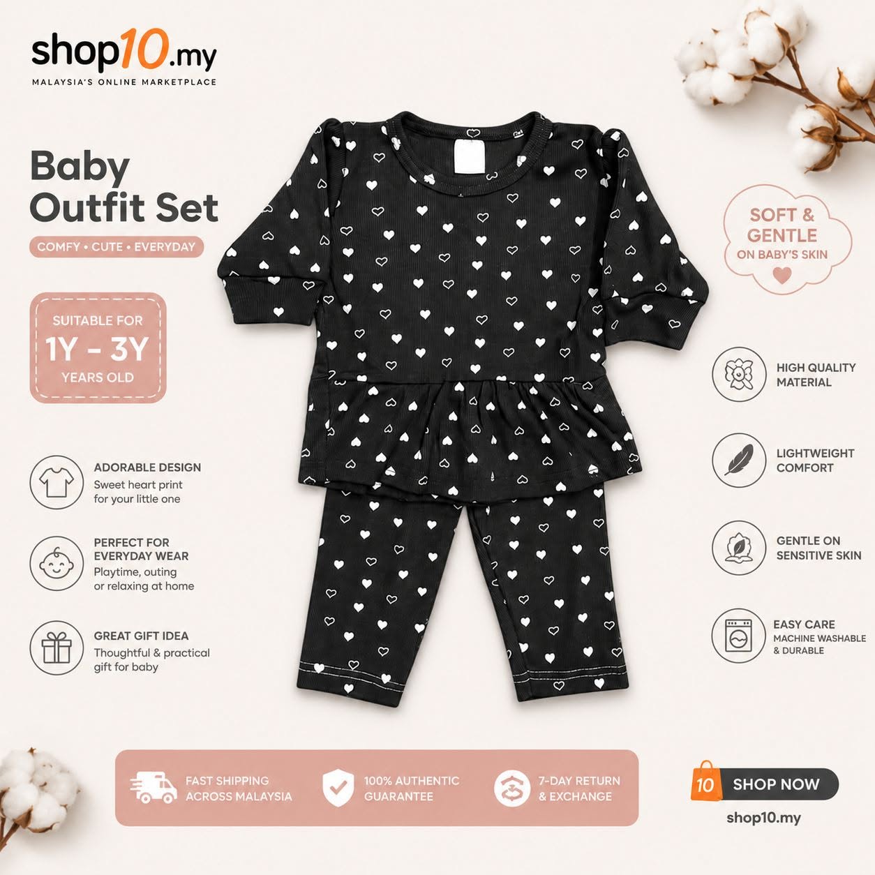 Baby Heart Print Outfit Set – Cute & Cozy Everyday Wear
