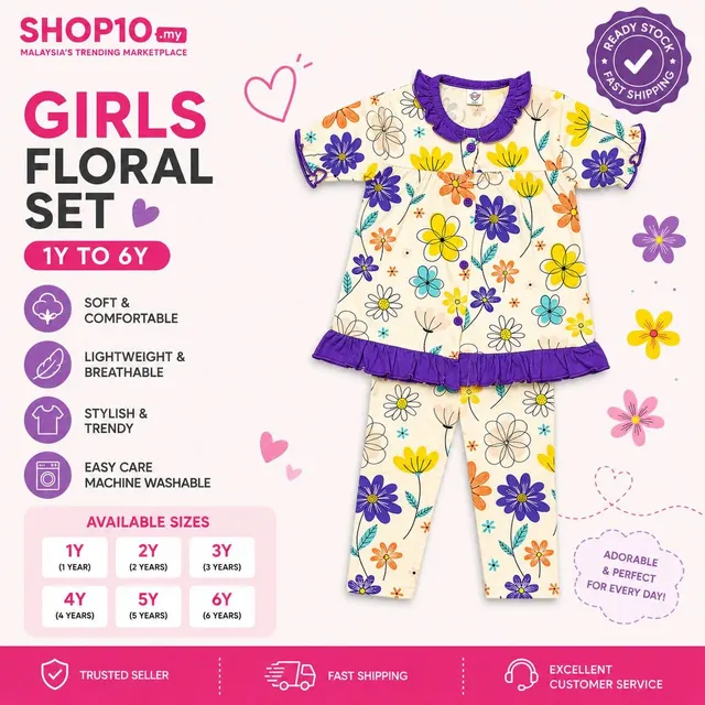 Sweet Floral Girls Sleepwear Set