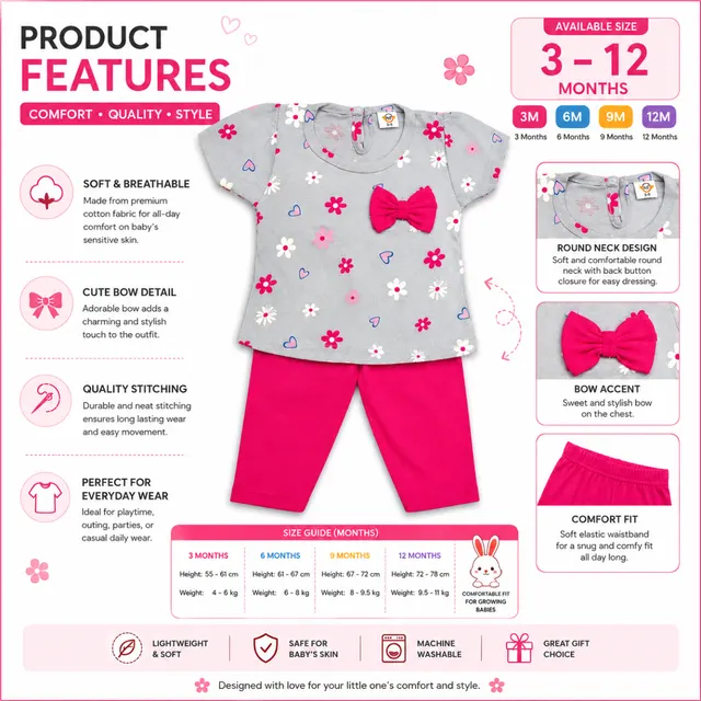 Baby Girl Floral Bow Lounge Set (3–12 Months)