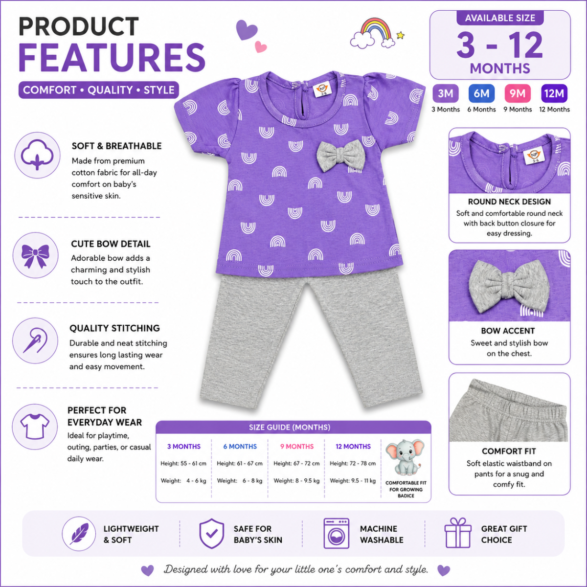 Baby Girls Cotton Top & Pants Set (3–12 Months)