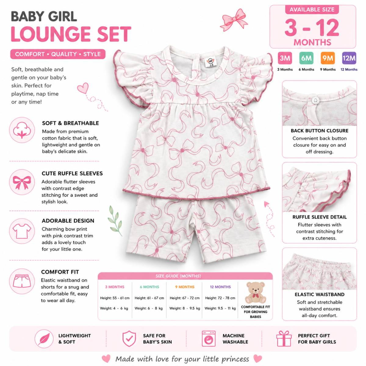 Baby Girl Lounge Set (3–12 Months)
