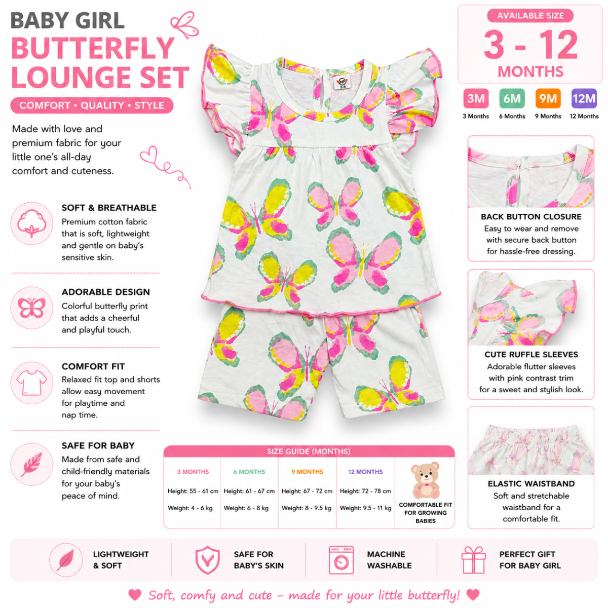 Baby Girl Butterfly Lounge Set (3–12 Months)